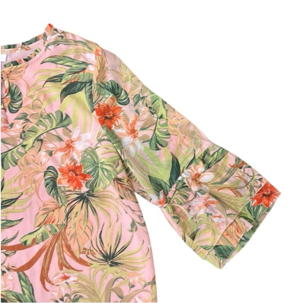 J. Jill Tropical Floral Print Lined Chiffon 3/4 Sleeve Tunic Top XL - Picture 12 of 13